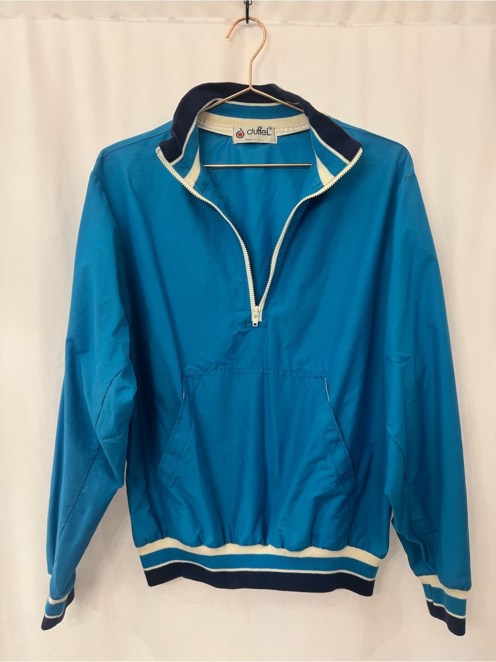 DuffeL Vintage Jacket Coat Vintage Blue Teal Navy Windbreaker Pullover Half Zip